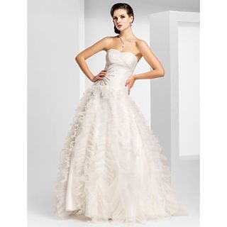 A line Sweetheart Floor length Organza Evening/Prom Dress With Ruffles