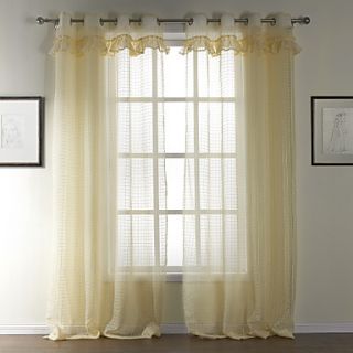 (One Pair) Classic Jacquard Plaid Sheer Curtain
