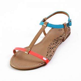 Specific Leatherette Flat Heel Sandals with Buckle PartyCasual Shoes
