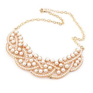 Gold Plated Alloy Pearl Twisted Pattern Necklace