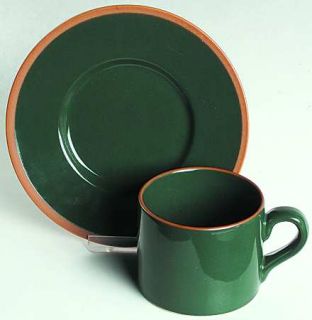 Crate & Barrel China Stafford Green Flat Cup & Saucer Set, Fine China Dinnerware