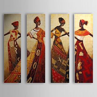 Hand Painted Oil Painting People Elegant Ladies With Stretched Frame Set of 4 1307 PE0294
