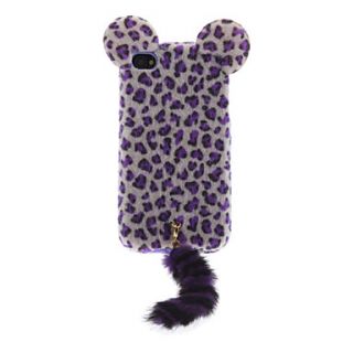 3D Flocking Leopard Print Cat with Tail Designed TPU Soft Case for iPhone 4/4S