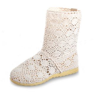 Fabric Flat Heel Mid Calf Boots With Hollow out Casual Shoes (More Colors)