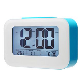 4 Smart Light Sensor LCD Digital Alarm Clock Calendar Thermometer (Assorted Colors,3xAAA)