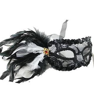 Majestic White and Black Feather Mardi Gras Mask
