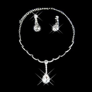 Amazing Concise Silver Alloy With Rhinestone Fringe Bridal Jewelry Set Including Earrings,Necklace