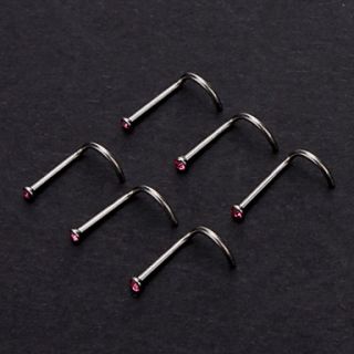 6 Diamond Nose Stud Nose Ring Stainless Steel Pink