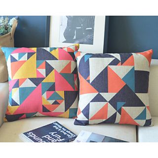 Set of 2 Square Colorful Cotton/Linen Decorative Pillow Cover