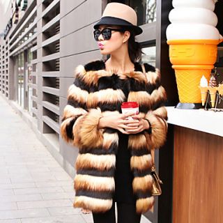 Long Sleeve Collarless Faux Fur Party/Casual Coat