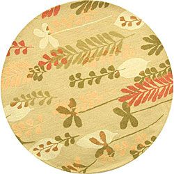 Handmade Ferns Contemporary Taupe Wool Rug (56 Round) (BeigePattern FloralMeasures 0.625 inch thickTip We recommend the use of a non skid pad to keep the rug in place on smooth surfaces.All rug sizes are approximate. Due to the difference of monitor col