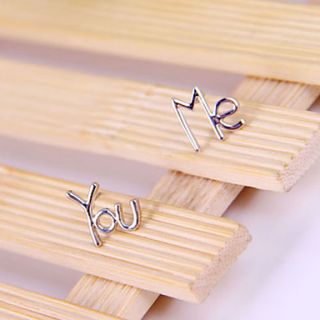 Korean jewelry silver stud earrings YOU ME letters E817