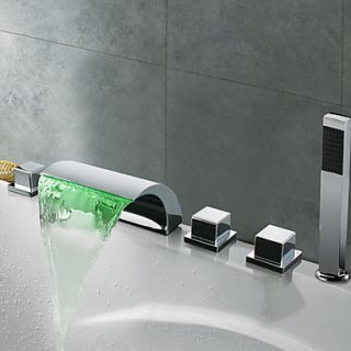 Contemporary Chrome Finish Thermochromic LED Waterfall Bathroom Tub Faucet