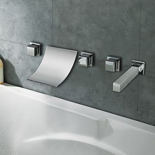Contemporary Chrome Finish Curve Waterfall Bathroom Tub Faucet