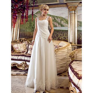 A line Off the shoulder Floor length Tulle Wedding Dress (682821)