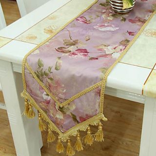 Chinese Style Pink Peony Pattern Lace Table Runner