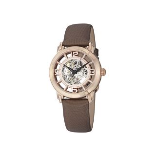 STUHRLING Womens Rose Gold Tone Skeleton Automatic Watch