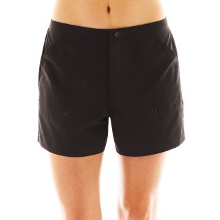 AZUL BY MAXINE OF HOLLYWOOD Woven Swim Shorts, Black, Womens