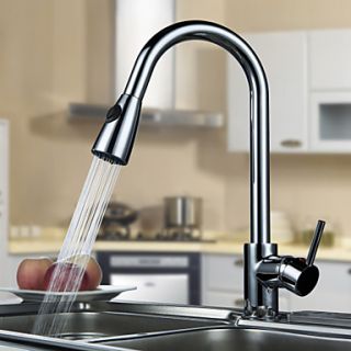 Solid Brass Pull Down Kitchen Faucet   Chrome Finish