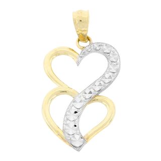 10K Gold Two Tone Heart Pendant, Yellow/White, Womens
