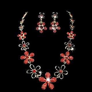 Fantastic Alloy With Red ZirconRhinestone Flower Jewelry Set(Including Necklace,Earrings)