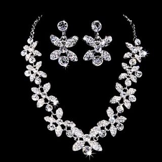 Fashion Alloy Silver Plated With Clear ZirconRhinestone Wedding Bridal Jewelry Set(Including Necklace,Earrings)