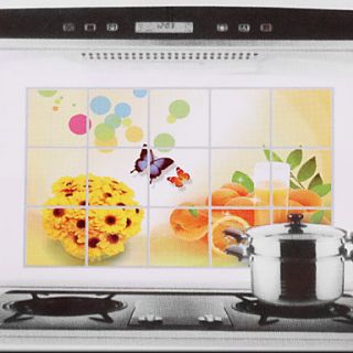 75x45cm Orange Chrysanthemum Pattern Oil Proof Water Proof Hot Proof Kitchen Wall Sticker