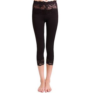 Sexy Lace Floral Print Hem Cropped Leggings