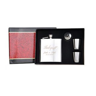 Personalized 4 Pieces Silver Stainless Steel 6 oz Flask Gift Set