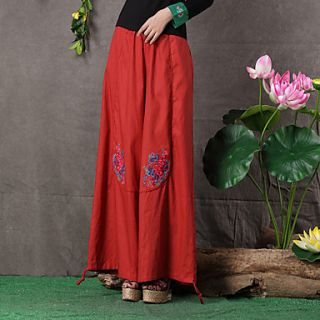 TS Ethnic Chinese Style Simplicity Wide Embroidery Leg Pants