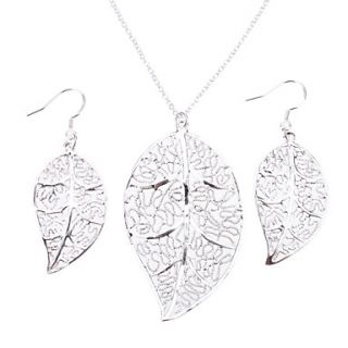 New 925 Sterling Silver Plated Hollow Out The Leaf Necklace Earrings Suit