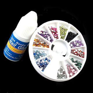 12 Color Nail Art Acrylic Rhinestones Decoration with Glue(Random Color)