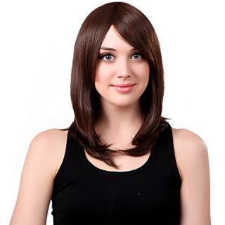 Capless Medium Synthetic Brown Straight Hair Wig Side Bang