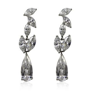 Attractive Drops Copper Platinum Plated With Cubic Zirconia Womens Earrings