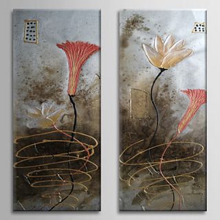 Hand Painted Oil Painting Floral Bend with Stretched Frame Set of 2 1309 FL0890