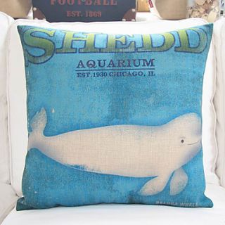18 Retro White Whale Cotton/Linen Decorative Pillow Cover