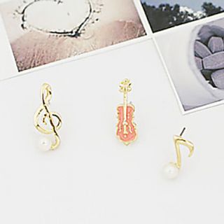 Three piece violin notes pearl earrings gold pearl earrings three piece violin music symbols E62