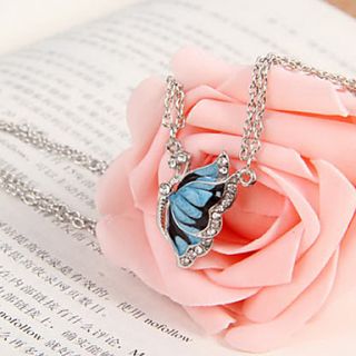 Korean jewelry diamond drop of blue butterfly necklace N678