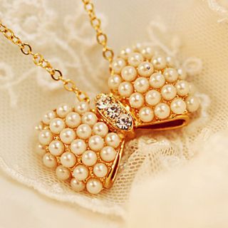 Small fresh new fashion pearl bow sweater chain necklace N500
