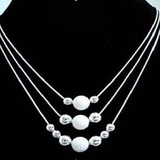 Fashion Brass Silver Plated With Beaded Pendant Tri Chain Necklace