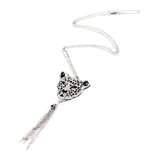Leopard beauty ★ star luxury crystal leopard head long tassel long necklace (random color)