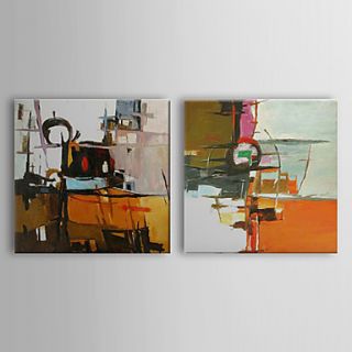 Hand Painted Oil Painting Abstract Patching with Stretched Frame Set of 2 1310 AB1209