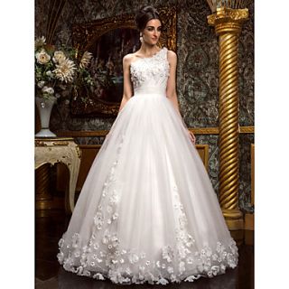 A line/Princess One Shoulder Floor length Tulle Wedding Dress