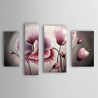 Hand Painted Oil Painting Floral Pink with Stretched Frame Set of 4 1309 FL1021