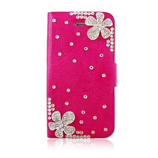 Flower Zircon PU Leather Full Body Case for iPhone 4/4S(Assorted Color)