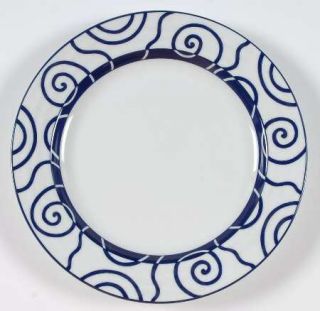 Crate & Barrel China Blue Spiral Salad Plate, Fine China Dinnerware   Blue Scrol