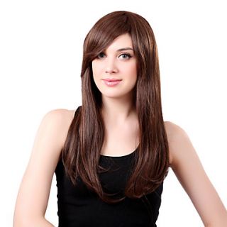Capless Long Synthetic Brown Straight Hair Wig Side Bang