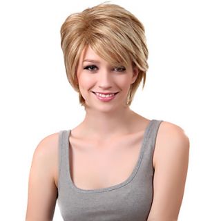 Capless Short Synthetic Golden Blonde Straight Hair Wig Side Bang