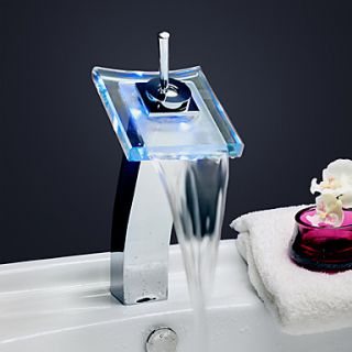 Color Changing LED Waterfall Centerset Single Handle Bathroom Sink Faucet (Tall)