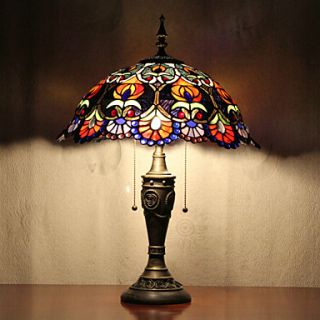 Flower Pattern Table Lamp, 2 Light, Tiffany Resin Glass Painting